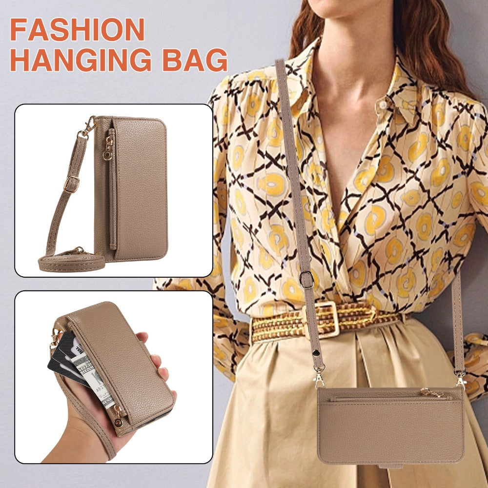 Luxury Crossbody Zipper Wallet iPhone Case – Leather Card Holder, Hands-Free Strap, Shockproof Protection, and Stylish Design for Ultimate Convenience