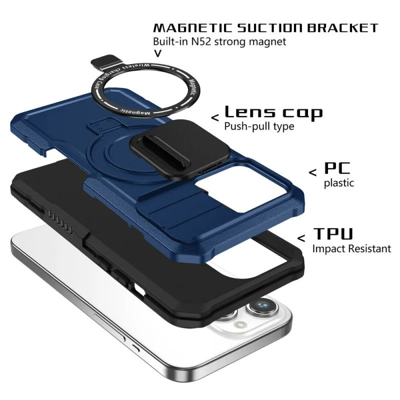 MagSafe Armor iPhone Case – Magnetic Holder, Wireless Charging, Slide Camera Protection, Full-Body Cover for iPhone Models