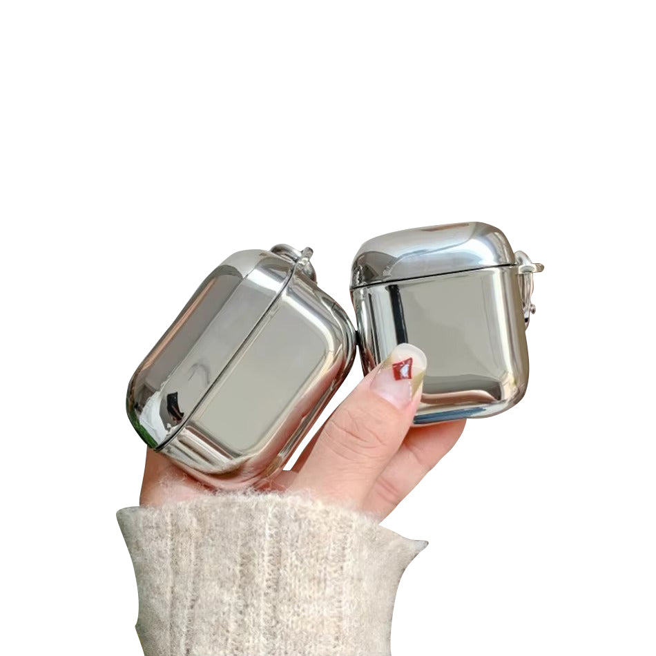 Luxury Electroplated Metal Case for AirPods 1, 2, 3, Pro – Silver Protective Cover with Keychain, Shockproof Earphone Shell for Wireless Charging Case