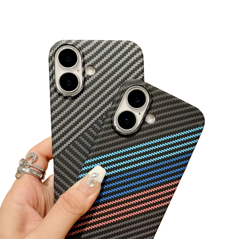 Luxury Apple iPhone Case, MagSafe Compatible, Camera Lens & Screen Protection, Ultra Thin, Shockproof, Magnetic Full All Around Cover – Kevlar Carbon Fiber Pattern PC Armor Case with Magnetic Back & Rugged Protection