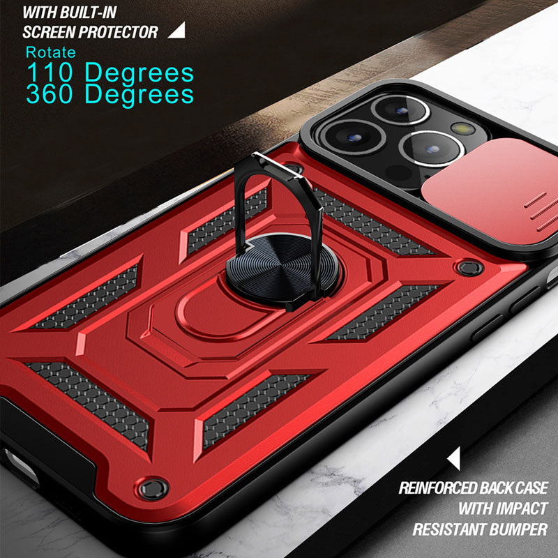 Shockproof Armor iPhone Case – Slide Camera Lens Protection, Rugged Full-Body Cover for iPhone Models