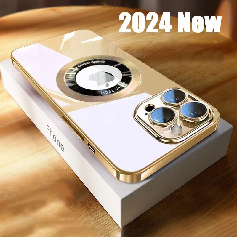 Luxury Apple iPhone Case, MagSafe Compatible, Camera Lens & Screen Protection, Ultra Thin, Shockproof, Magnetic Full All Around Cover – Clear Plating TPU Case with Wireless Charging & Lens Film Protection