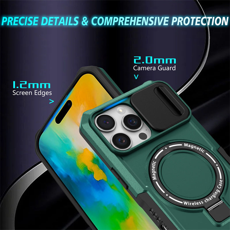 MagSafe Armor iPhone Case – Magnetic Holder, Wireless Charging, Slide Camera Protection, Full-Body Cover for iPhone Models