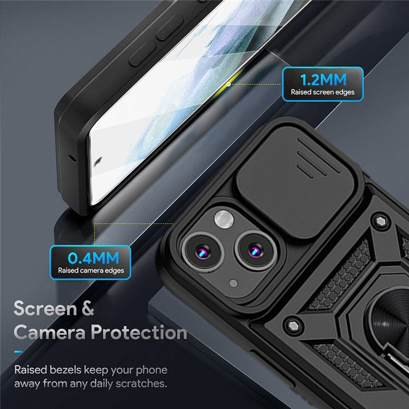 Shockproof Armor iPhone Case – Slide Camera Lens Protection, Rugged Full-Body Cover for iPhone Models