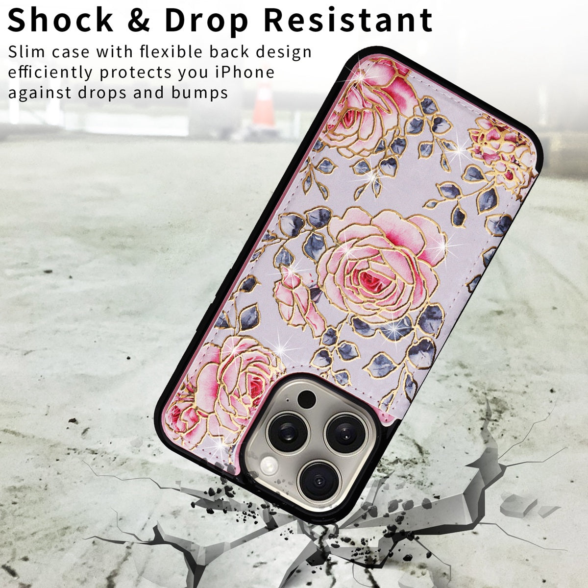 Hot Stamped Floral Wallet iPhone Case – Card Slots Magnetic Closure, Elegant Leather Design, Shockproof Protection for iPhone