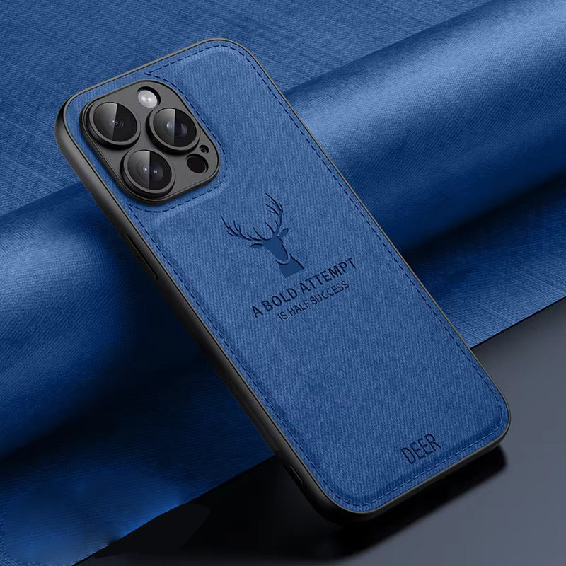 Luxury Cloth Leather Texture iPhone Case – Deer Head Pattern, Shockproof, Stylish Design for Daily Use | Case for iPhone