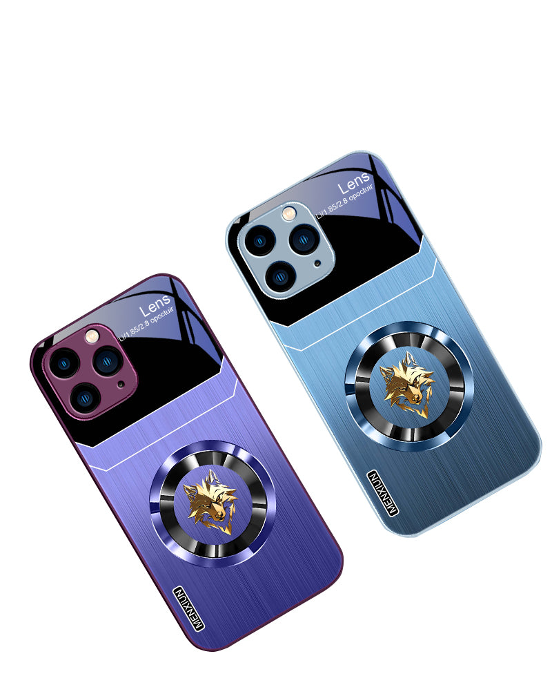 Luxury Aperture Wolf Green & Rose Purple Tempered Glass Phone Case Stylish Cover for iPhone Scratch-Resistant, Durable Design