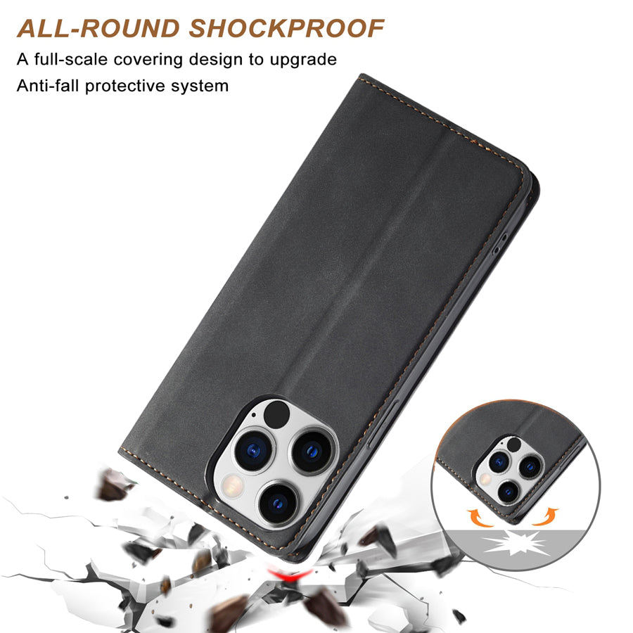 Thin Suede Leather Wallet iPhone Case – Flip Cover with Strong Magnet, Card Holder, and Premium Protection for iPhone Models