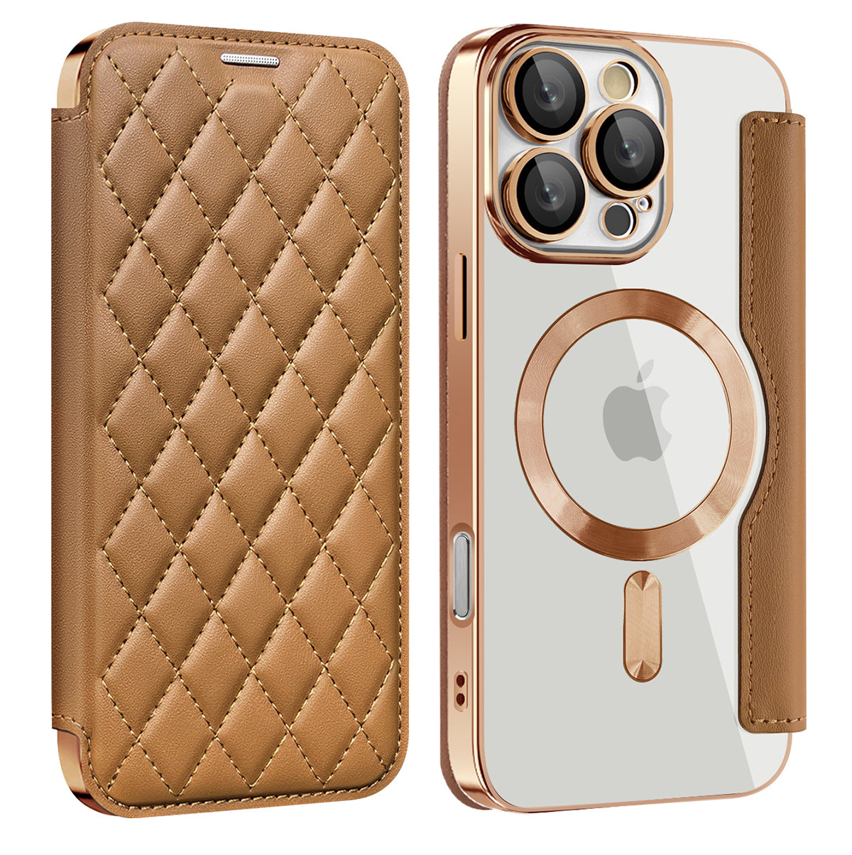 Luxury MagSafe Wallet iPhone Case – Grid Leather Flip Cover, Magnetic Card Holder, Shockproof Protection, Wireless Charging Compatible, Premium Design for iPhone Models