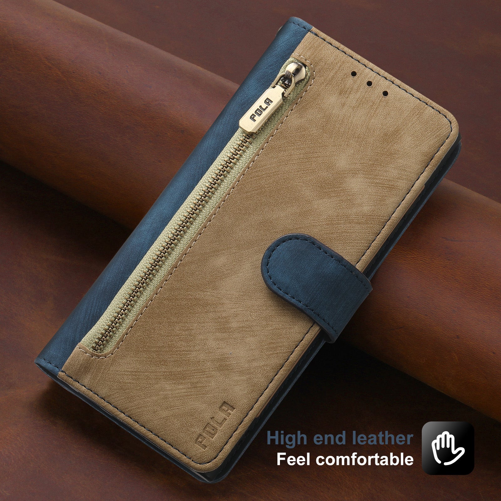 RFID Blocking Leather Wallet iPhone Case – Zipper Flip Cover, Card Slot Holder, Magnetic Stand, Shockproof Protection, Premium Design for iPhone