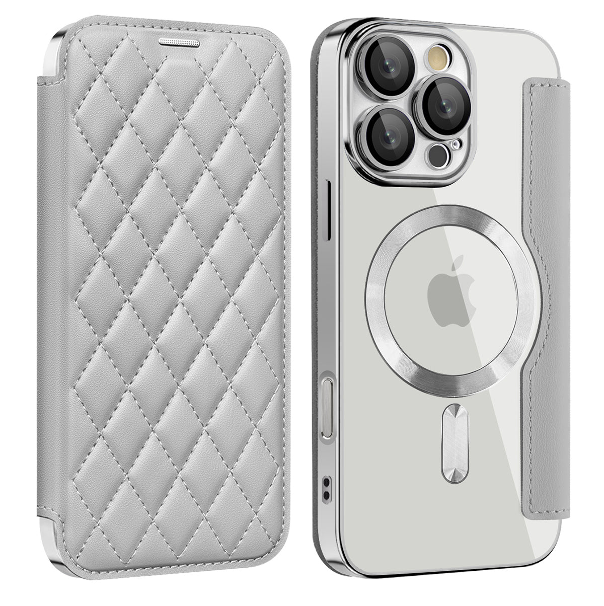 Luxury MagSafe Wallet iPhone Case – Grid Leather Flip Cover, Magnetic Card Holder, Shockproof Protection, Wireless Charging Compatible, Premium Design for iPhone Models