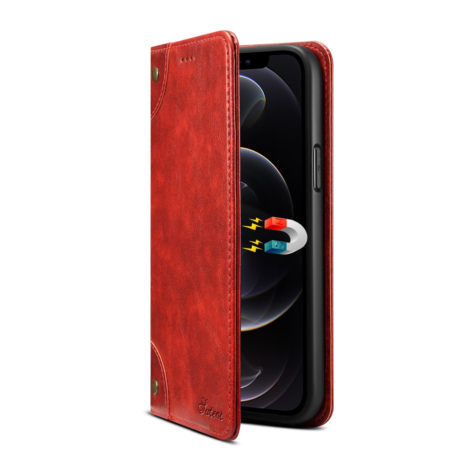 Luxury Genuine Leather Wallet Flip iPhone Case – Magnetic Closure, Card Holder, Stand Function, Shockproof Protective Cover, Classic Book-Style Design