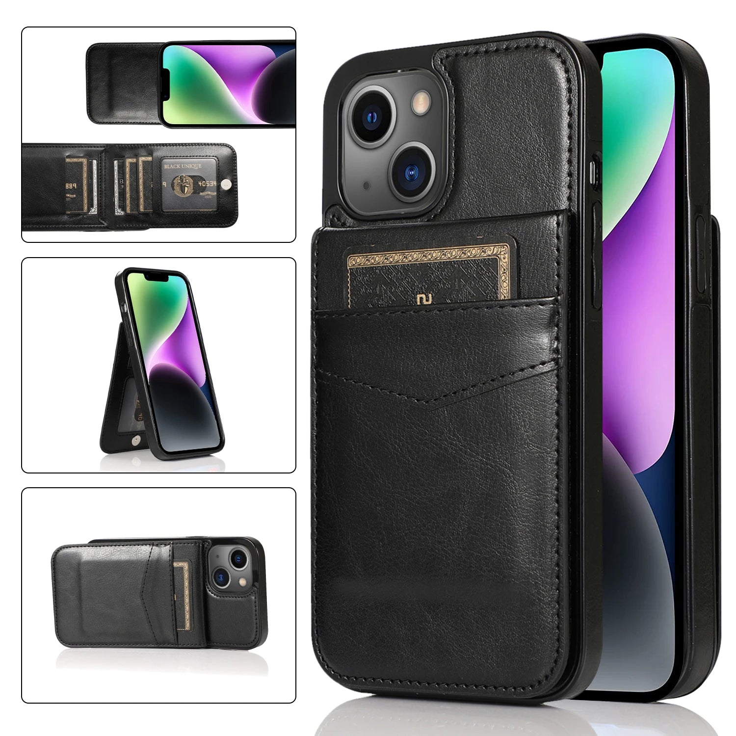 Luxury Flip Leather Wallet iPhone Case – Credit Card Holder, Kickstand, Premium & Durable Protection | Case for iPhone