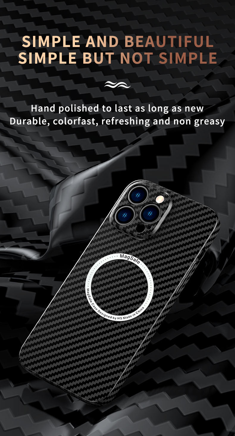 Carbon Fiber Magnetic Slim Protective Cover for iPhone Models, Durable and Stylish Design with MagSafe Compatibility