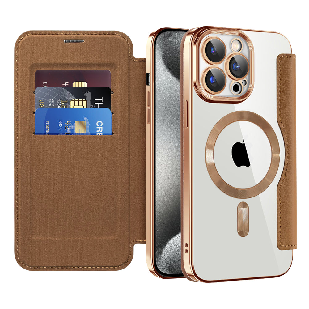 Luxury MagSafe Wallet iPhone Case – Grid Leather Flip Cover, Magnetic Card Holder, Shockproof Protection, Wireless Charging Compatible, Premium Design for iPhone Models