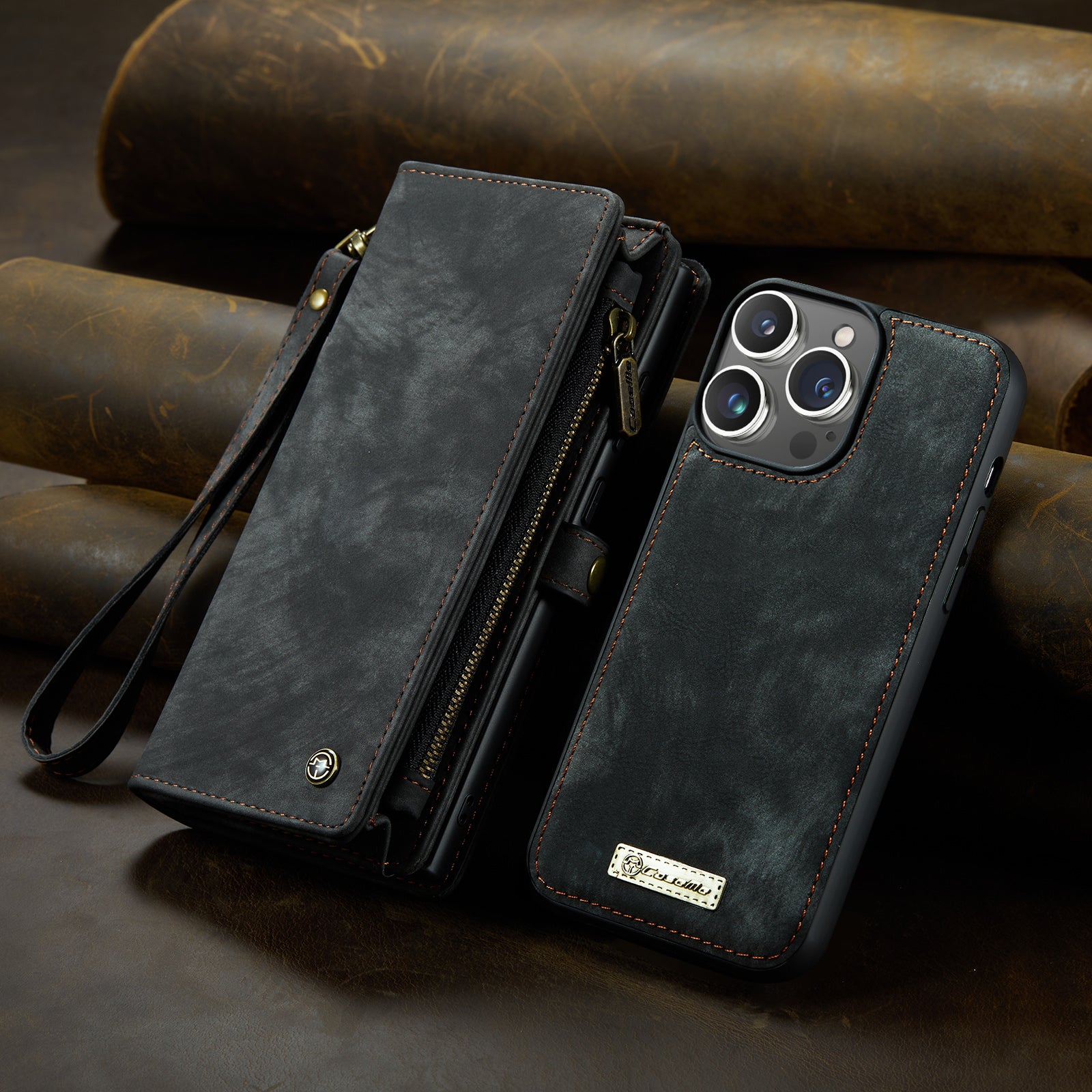 Luxury Detachable Leather Wallet iPhone Case – Multi-Function Zipper Flip Cover, Card Holder, Shockproof Protection, Magnetic Closure for iPhone