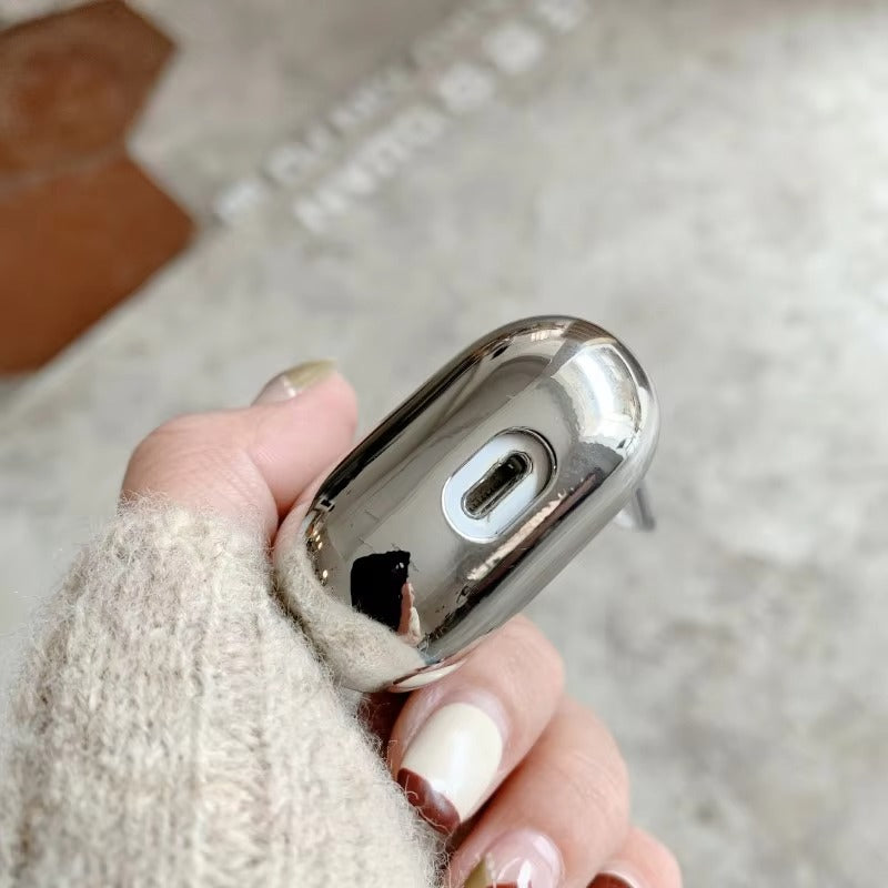 Luxury Electroplated Metal Case for AirPods 1, 2, 3, Pro – Silver Protective Cover with Keychain, Shockproof Earphone Shell for Wireless Charging Case