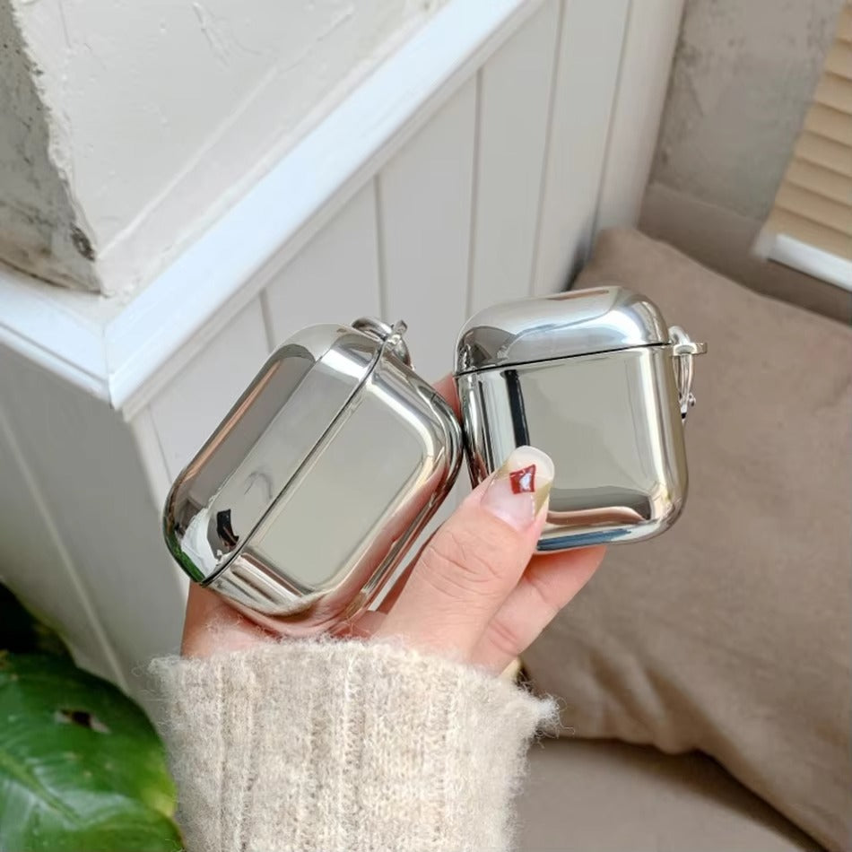 Luxury Electroplated Metal Case for AirPods 1, 2, 3, Pro – Silver Protective Cover with Keychain, Shockproof Earphone Shell for Wireless Charging Case
