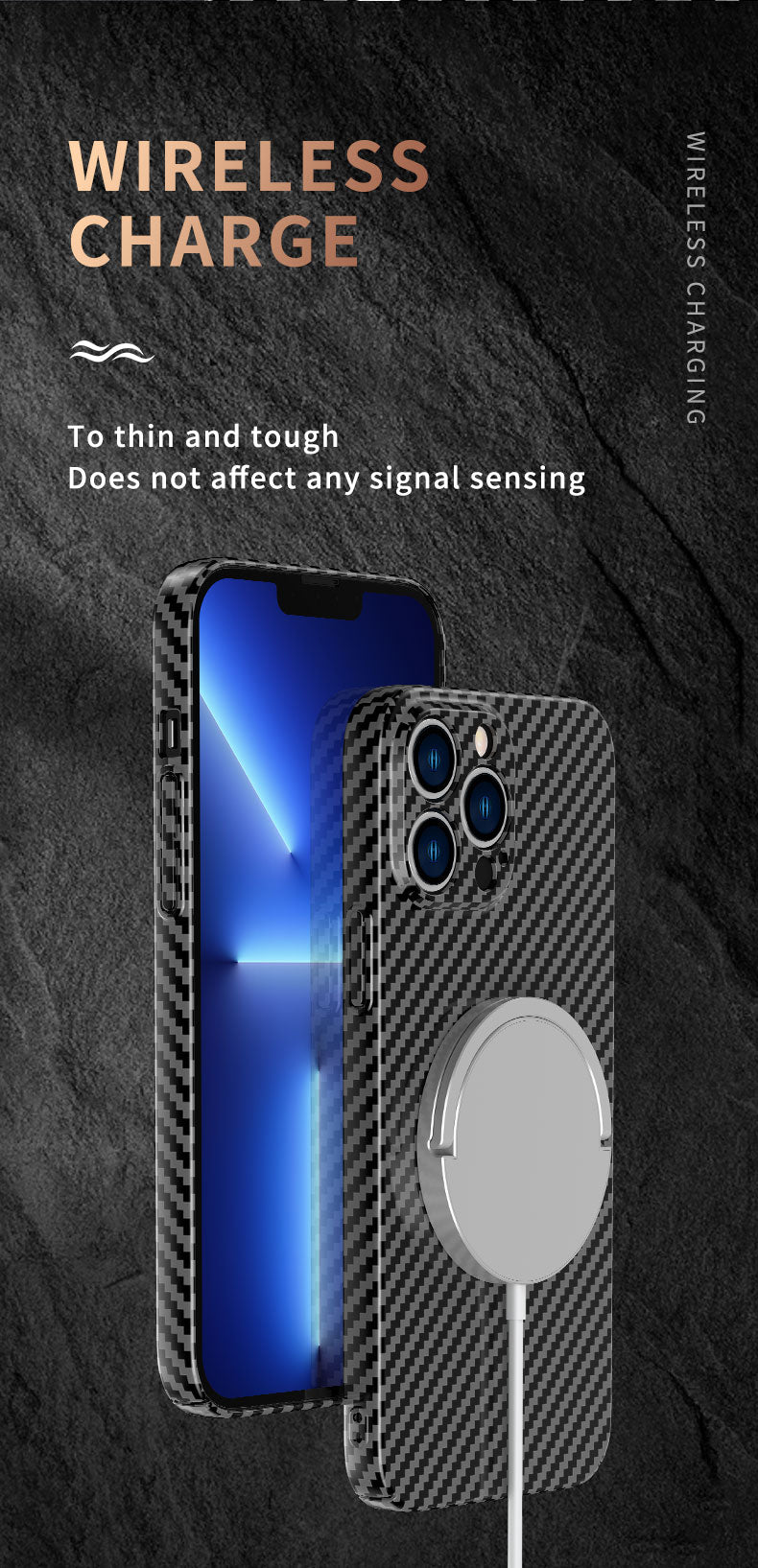 Carbon Fiber Magnetic Slim Protective Cover for iPhone Models, Durable and Stylish Design with MagSafe Compatibility