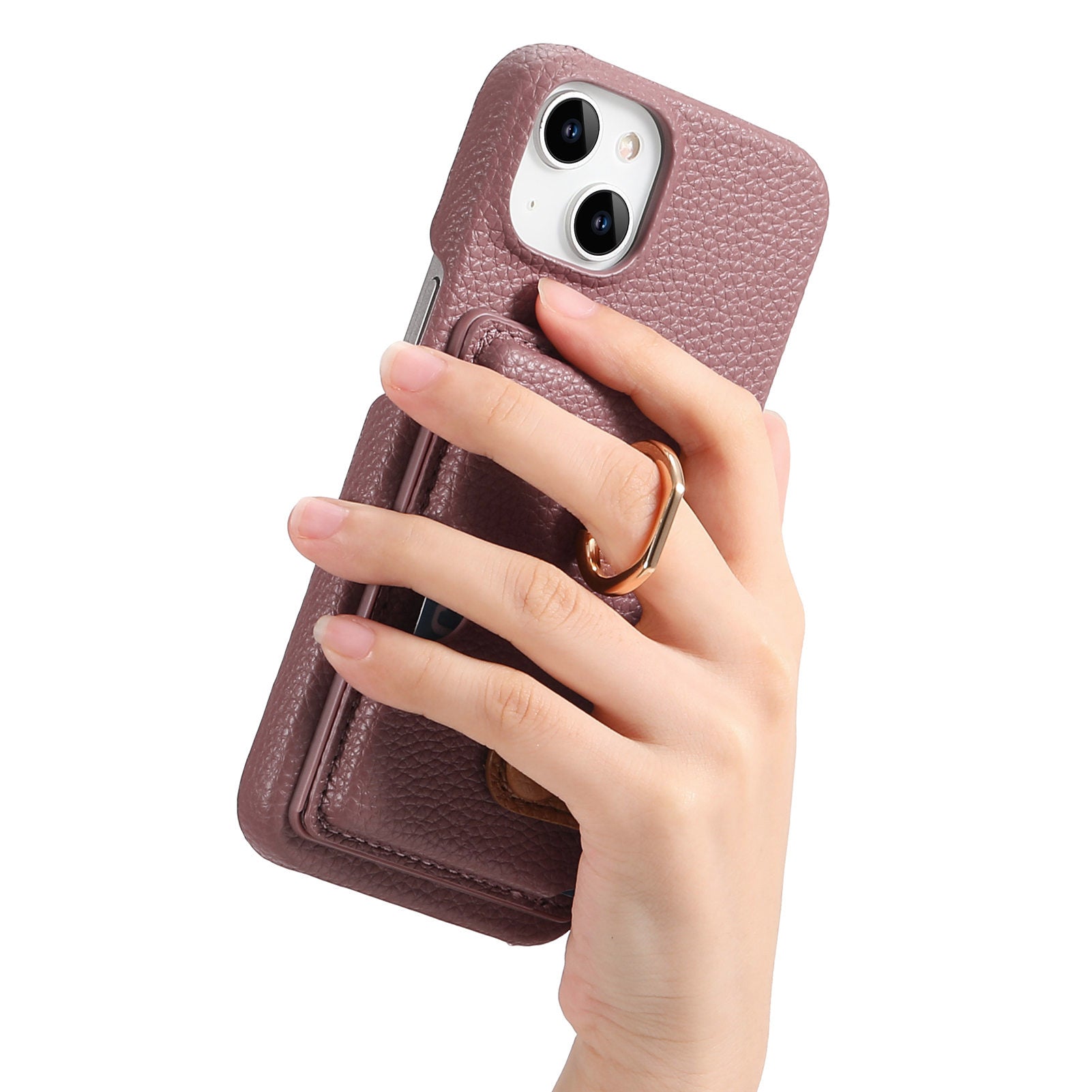 Premium Leather Ring Stand Wallet iPhone Case Card Holder, Magnetic Closure, and Kickstand Support for Hands-Free Convenience