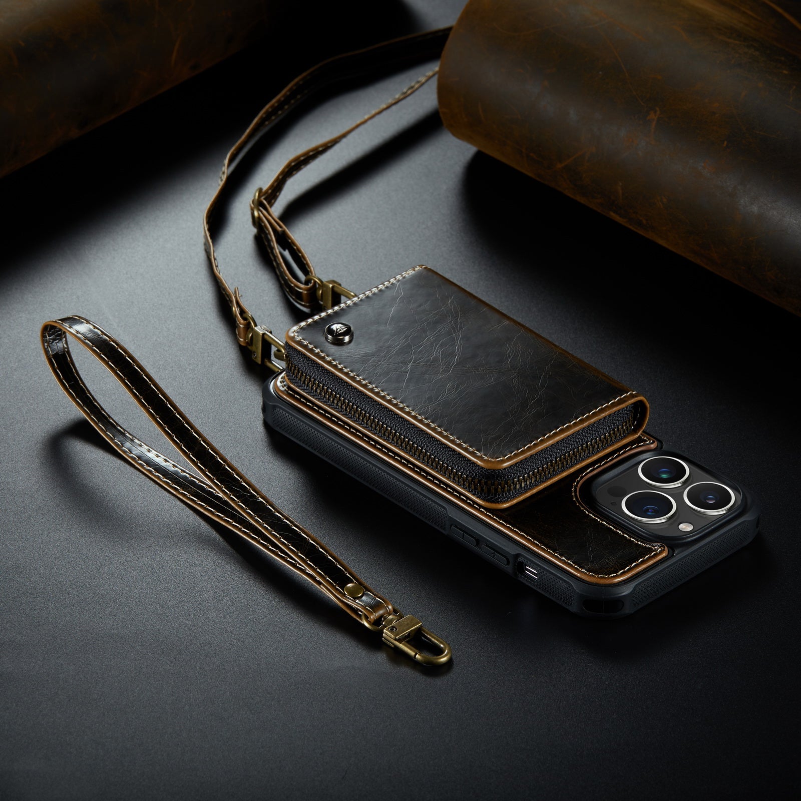 Luxury Leather Wallet Crossbody iPhone Case – Card Slot Holder, Stand Function, Hand Lanyard Strap, Shockproof Protection for iPhone