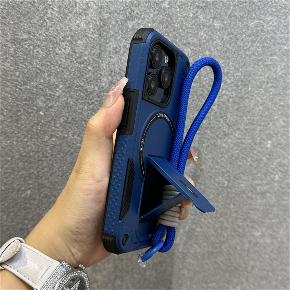 Deluxe Armor Stealth Bracket iPhone Case – Magnetic Super Fall Proof, Hard Shell with Lanyard, Protection for iPhone Models