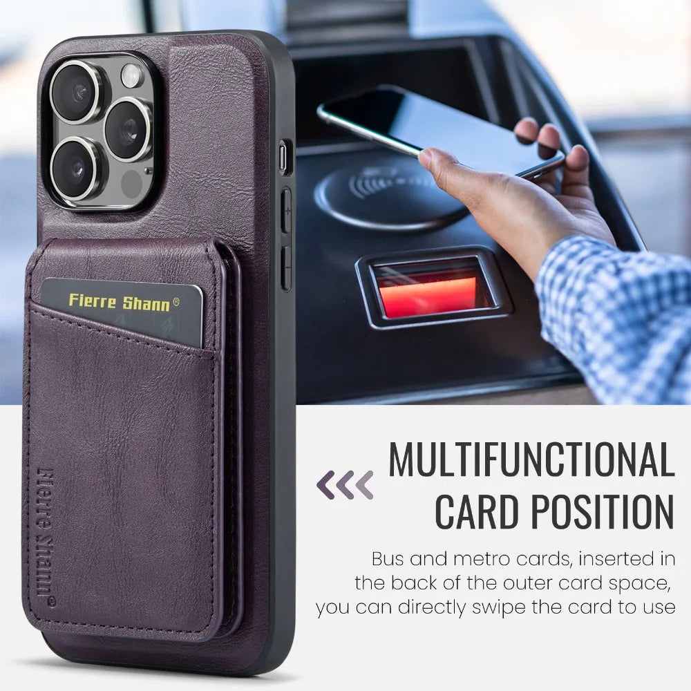 Luxury 2-in-1 Detachable Wallet iPhone Case – Magnetic Card Holder, MagSafe Compatible, Shockproof Protection, Premium Leather Cover for iPhone Models