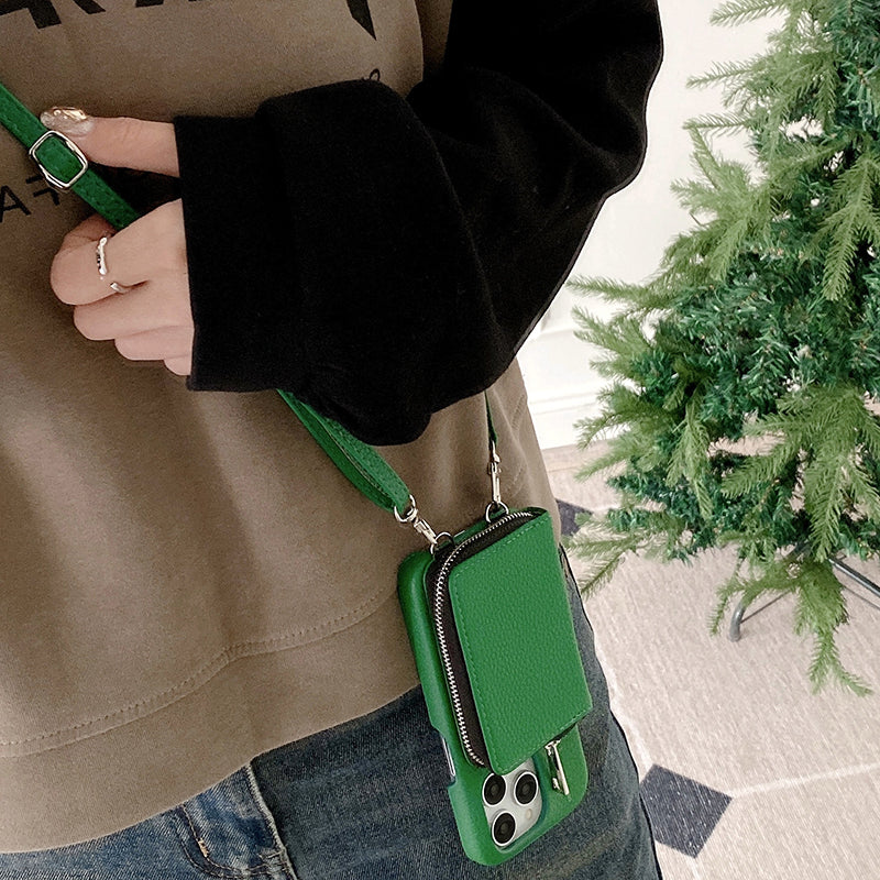 Luxury Zipper Wallet Crossbody iPhone Case – Leather Cover with , Shoulder Lanyard, and Full Protection for iPhone Models