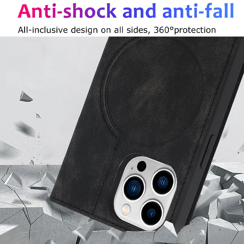 Luxury Magnetic Leather Wallet iPhone Case – MagSafe Wireless Charging, Card Slot, Stand Feature, Premium Protection, Stylish & Durable Cover