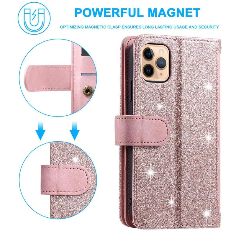 Luxury Leather Apple iPhone Case,Ultra Thin Magnetic Shockproof Full Protection Cover with Flip Wallet Design