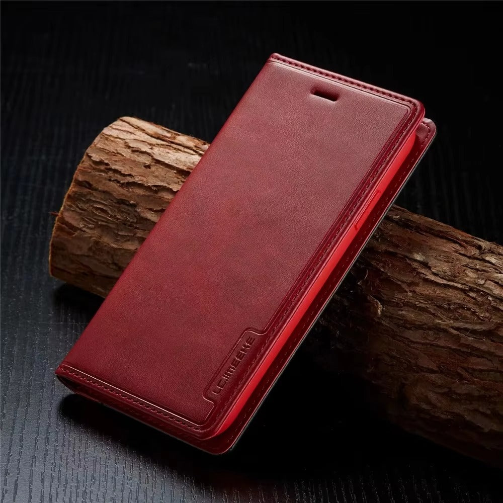 Premium Leather Flip iPhone Case, MagSafe Compatible, Ultra Thin Magnetic Shockproof Cover with Camera and Screen Protection