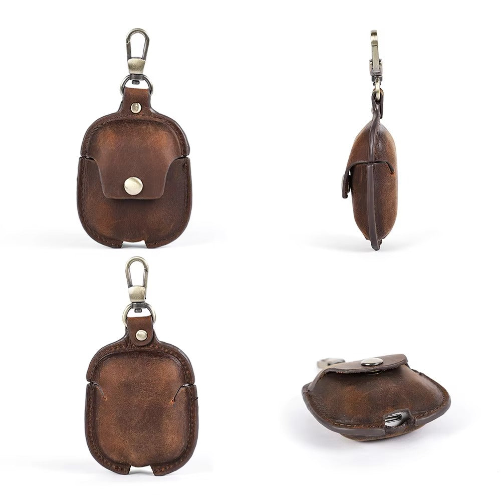 Luxury Genuine Leather Case for AirPods Pro, 2, 1 – Wireless Earphone Protective Cover, Elegant Funda with Keychain Hook, Shockproof and Stylish Design