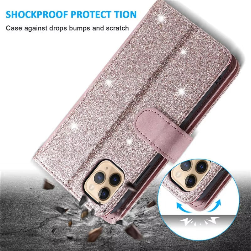 Luxury Leather Apple iPhone Case,Ultra Thin Magnetic Shockproof Full Protection Cover with Flip Wallet Design