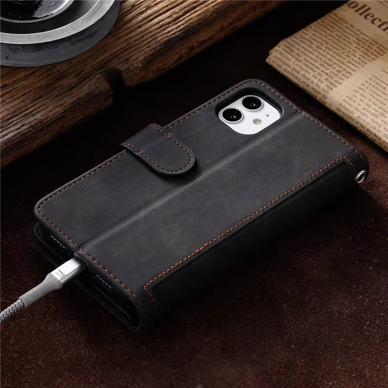 Luxury Leather Apple iPhone Case,Ultra Thin Magnetic Shockproof Full Protection Cover with Flip Wallet Design