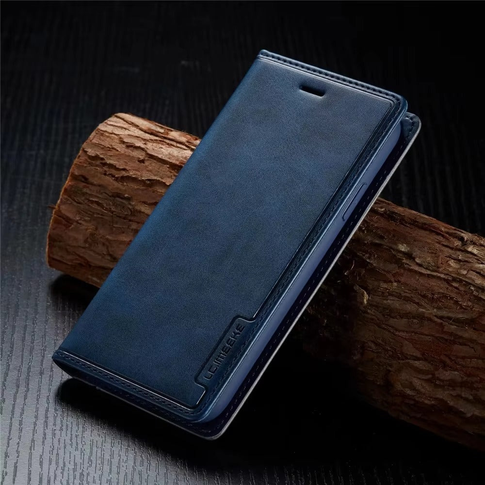 Premium Leather Flip iPhone Case, MagSafe Compatible, Ultra Thin Magnetic Shockproof Cover with Camera and Screen Protection