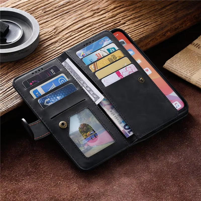 Luxury Leather Apple iPhone Case,Ultra Thin Magnetic Shockproof Full Protection Cover with Flip Wallet Design