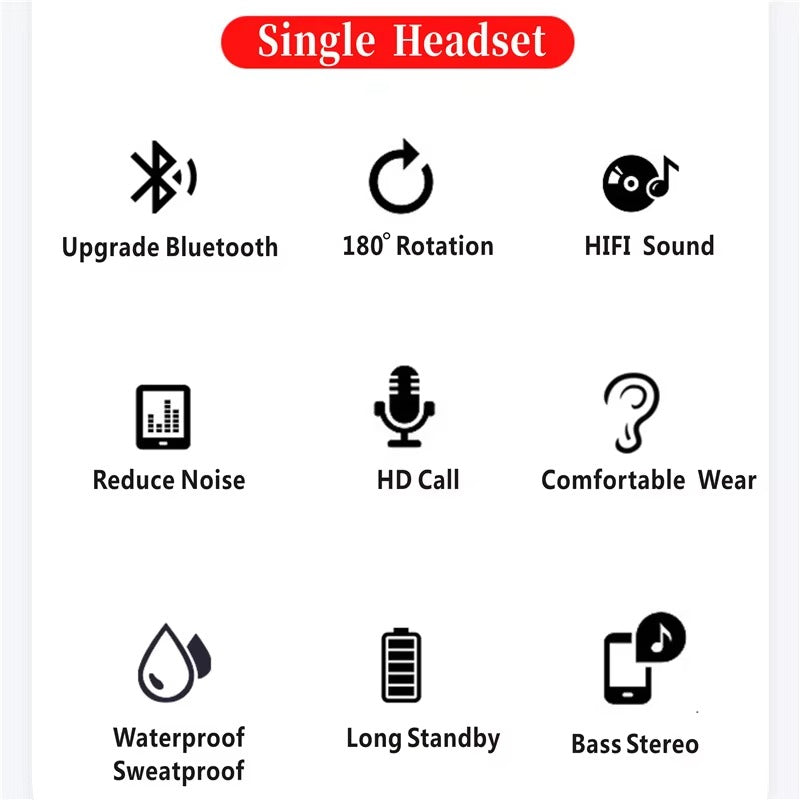 High Quality Wireless Bluetooth Headset with Mic – Over-Ear Hook Design, 40H Battery Life, Meetings, and iPhone Use