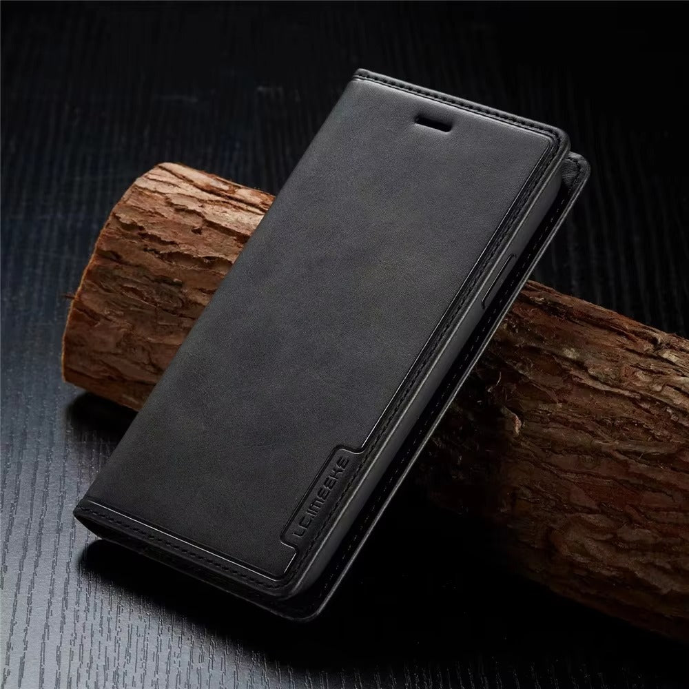 Premium Leather Flip iPhone Case, MagSafe Compatible, Ultra Thin Magnetic Shockproof Cover with Camera and Screen Protection
