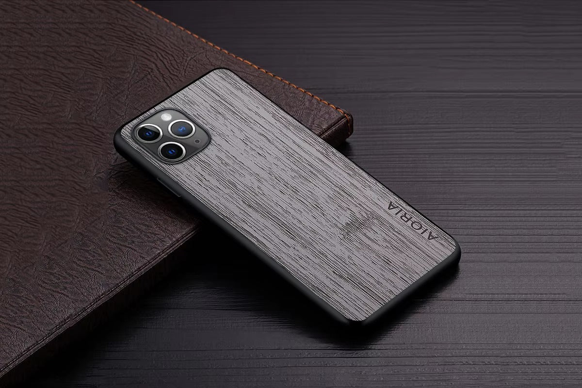Premium Wood Grain iPhone Case MagSafe Compatible Ultra Thin Magnetic with Smooth Brown Texture and Metallic Frame Design