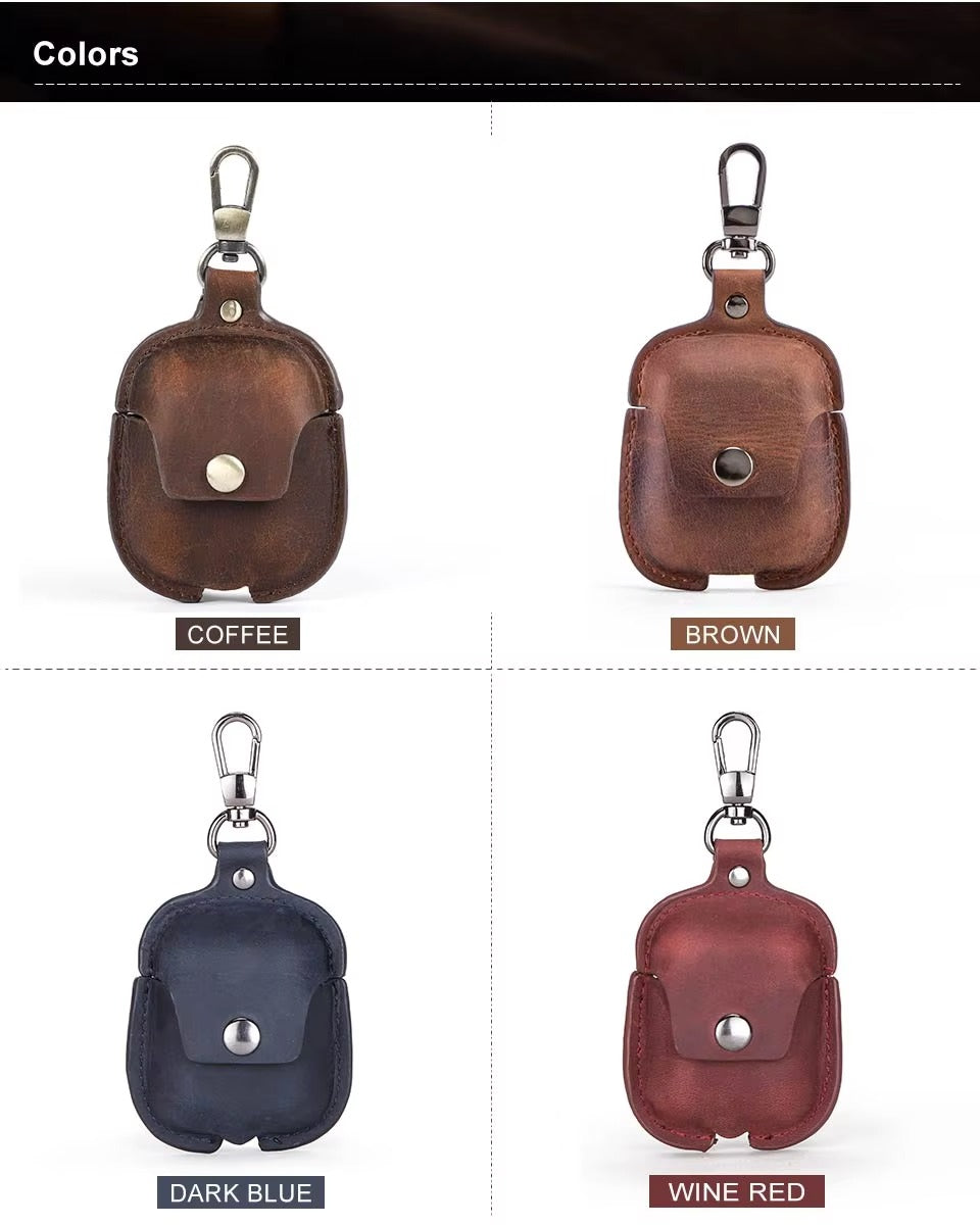 Luxury Genuine Leather Case for AirPods Pro, 2, 1 – Wireless Earphone Protective Cover, Elegant Funda with Keychain Hook, Shockproof and Stylish Design