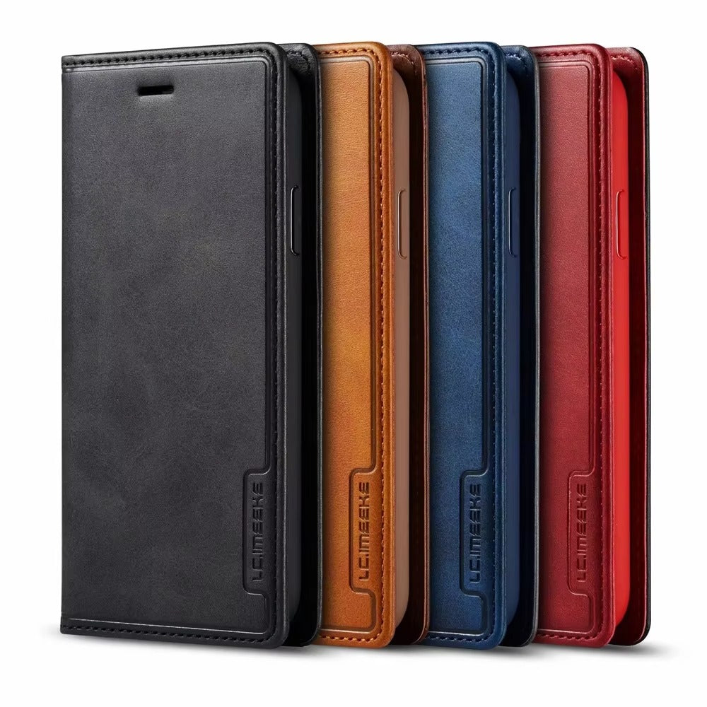 Premium Leather Flip iPhone Case, MagSafe Compatible, Ultra Thin Magnetic Shockproof Cover with Camera and Screen Protection