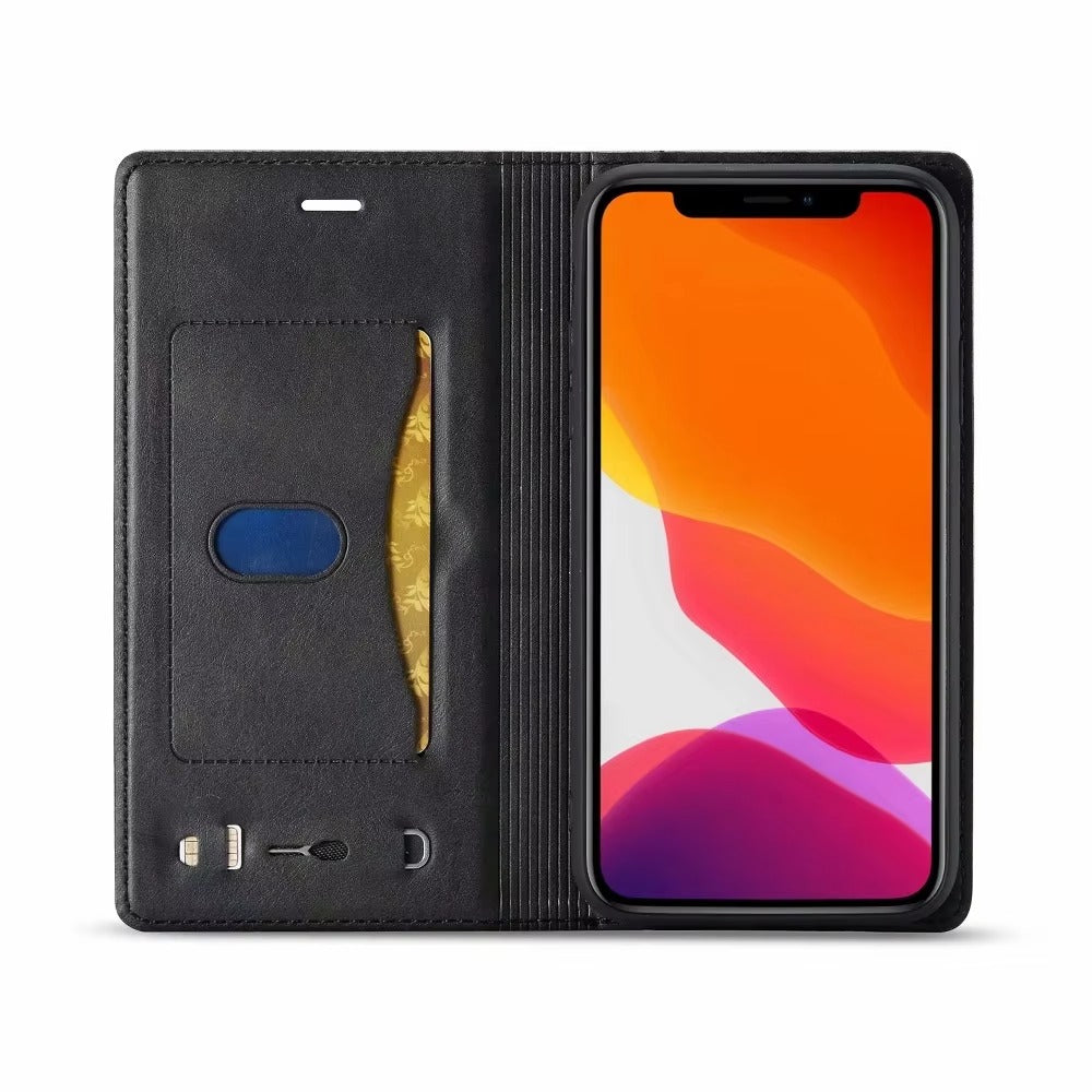 Premium Leather Flip iPhone Case, MagSafe Compatible, Ultra Thin Magnetic Shockproof Cover with Camera and Screen Protection