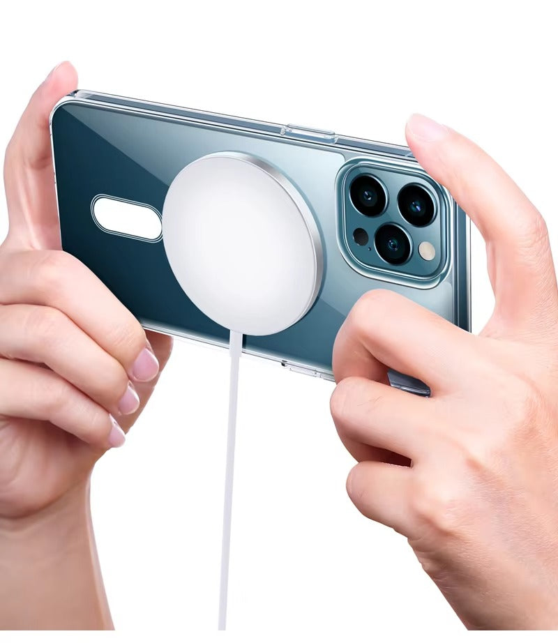 Premium Apple iPhone Case, MagSafe Compatible, Camera Lens & Screen Protection, Ultra Thin, Shockproof, Magnetic Full All Around Cover – Hard Crystal Clear Magnetic Case with Wireless Charging Support