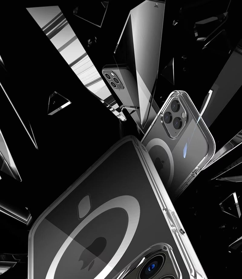 Premium Apple iPhone Case, MagSafe Compatible, Camera Lens & Screen Protection, Ultra Thin, Shockproof, Magnetic Full All Around Cover – Hard Crystal Clear Magnetic Case with Wireless Charging Support