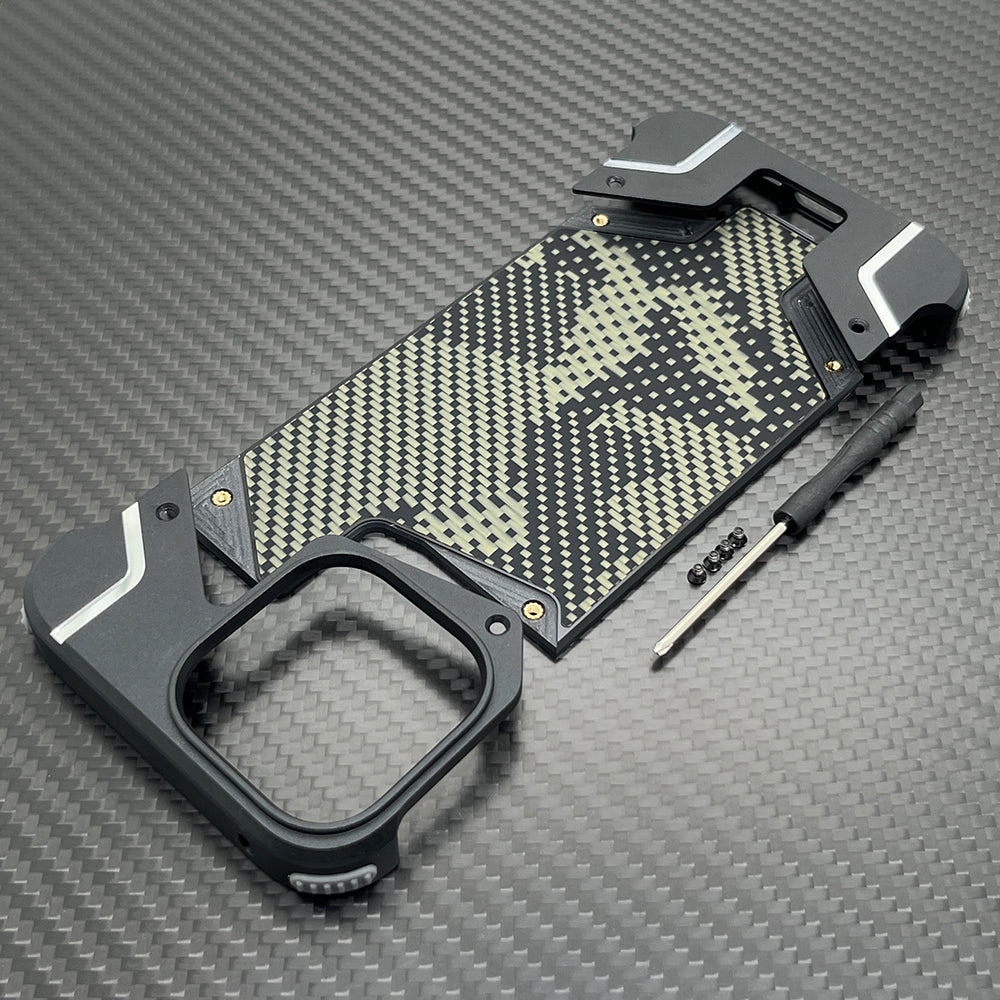 Camouflage Metal Armor Case Frameless Real Carbon Fiber Cover with Built-In Magnet for iPhone Models, Durable and Protection