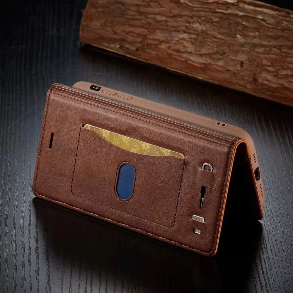 Premium Leather Flip iPhone Case, MagSafe Compatible, Ultra Thin Magnetic Shockproof Cover with Camera and Screen Protection