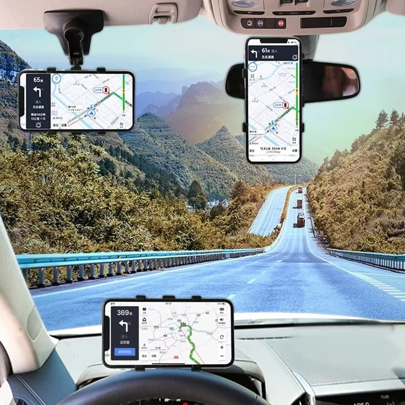 Universal Car Phone Holder Mount – 3-in-1 Clip for Dashboard, Rearview Mirror, Sun Visor | Adjustable 3–7.2" Support, Anti-Slip, 360° Rotation, ABS Build