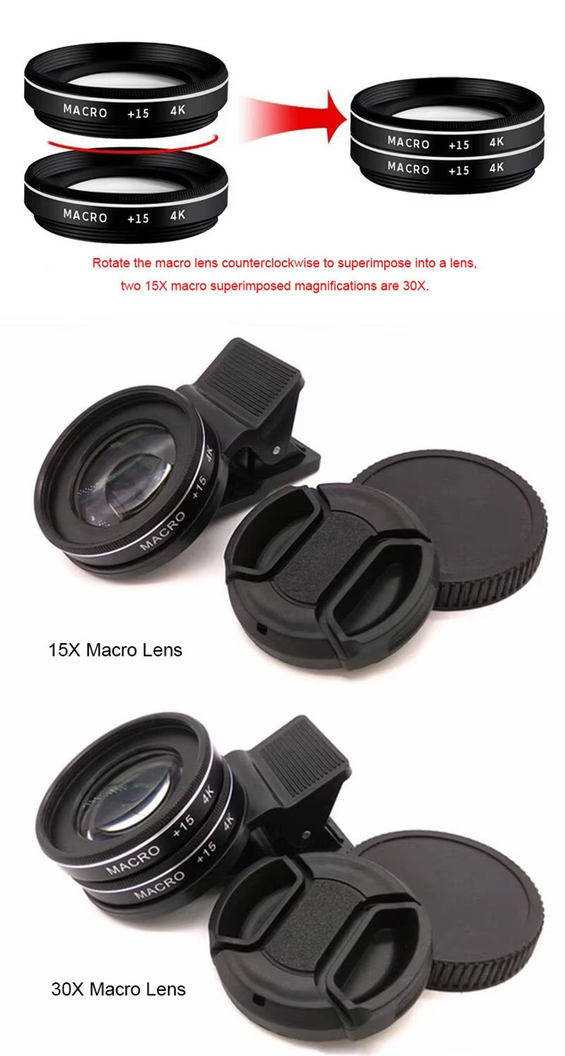 Professional 4K HD Macro Lens for iPhone – 15X/30X Close-Up Phone Camera Lens for Eyelash, Compatible with Apple Devices