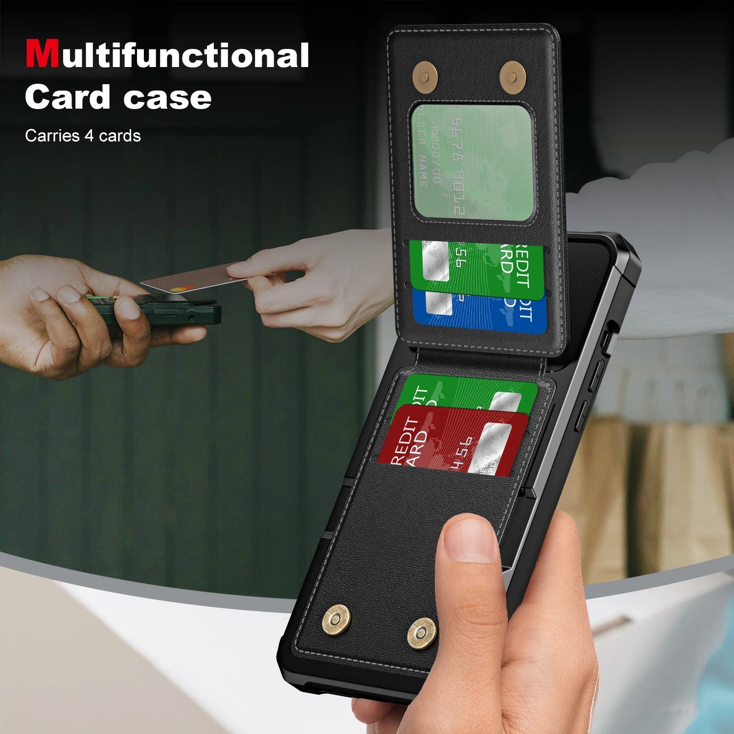 Premium Vertical Card Slot Wallet iPhone Case – Anti-Fall Stand Bracket, Stylish & Durable Protection | Case for iPhone