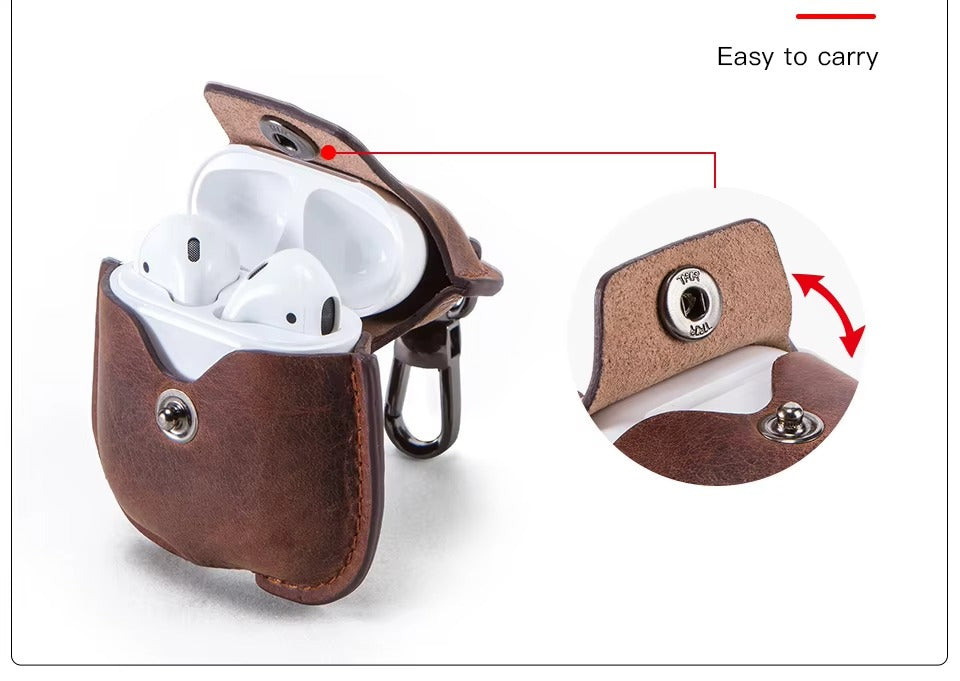 Luxury Genuine Leather Case for AirPods Pro, 2, 1 – Wireless Earphone Protective Cover, Elegant Funda with Keychain Hook, Shockproof and Stylish Design